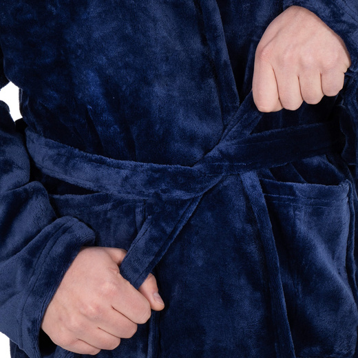 Szlafrok męski z polaru rozm. L/XL z paskiem granatowy
