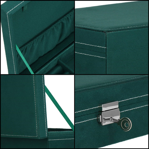Szkatułka na biżuterię 28x19,5x7 cm zielony welurowy organizer z przegródkami
