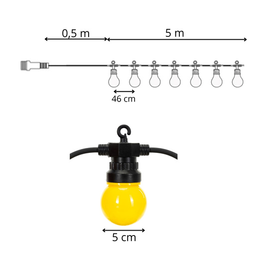 Lampki choinkowe, świąteczne oświetlenie IP44 5 m 10 LED girlanda zewnętrzna, żarówki dekoracyjne