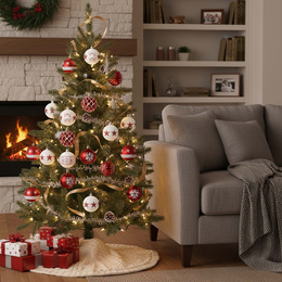 Bombki na choinkę, dekorację choinkowe, świąteczne 30 szt. nietłukące, biało-czerwone