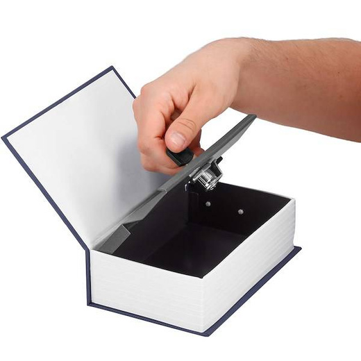 Kasetka na pieniądze 18x11,5x5,5 cm metalowy sejf książka granatowa