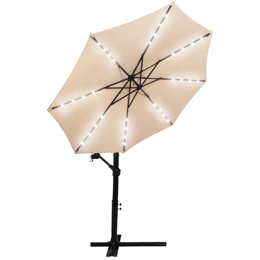 Parasol ogrodowy z oświetleniem led na wysięgniku 300 cm składany na balkon, taras ecru 