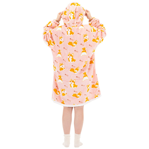 Kocobluza damska oversize koc bluza 2w1 z kapturem ciepła szlafrok futrzak piesek corgi