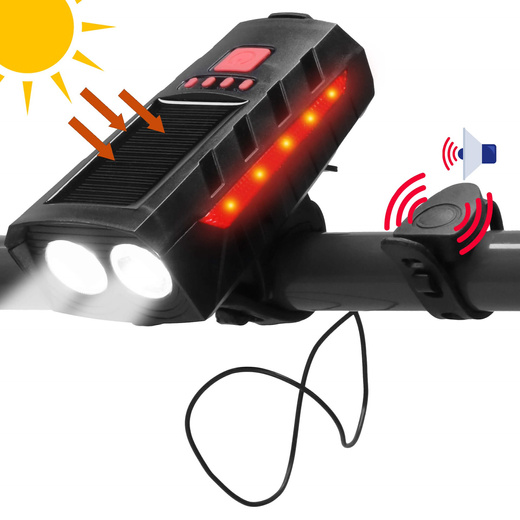 Zestaw lampek rowerowych na przód i tył 2 szt. ładowane solarnie i na USB