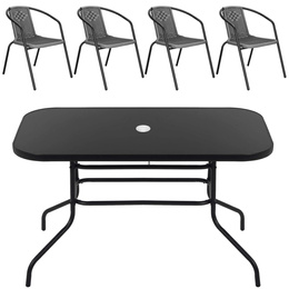 Meble ogrodowe zestaw na taras dla 4 osób: metalowe 4 krzesła i stół 140x80 cm czarno-szary