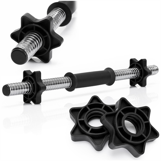 Gryf krótki 45 cm do hantli z zaciskami zestaw 2 szt. gwintowane 25 mm stal chromowana