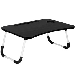 Stolik pod laptopa z miejscem na kubek i tablet, składana podstawka na komputer czarna