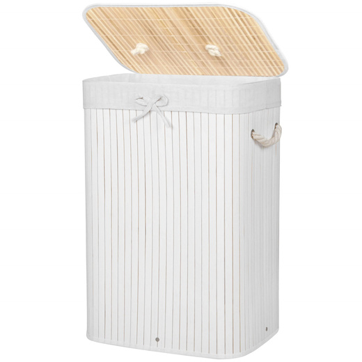 Pojemnik na pranie 72 L kosz z klapą bambus naturalny biały