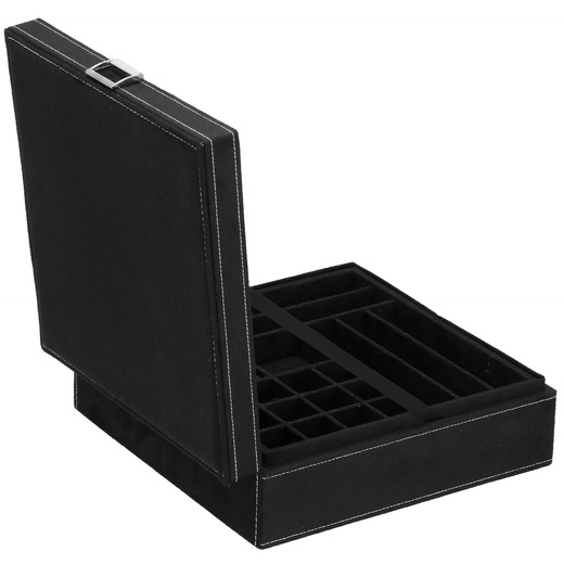 Szkatułka na biżuterię 26x26x9 cm czarny, welurowy organizer z przegródkami