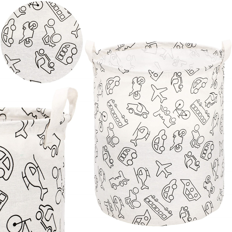 Kosz do przechowywania zabawek i ubrań 43 L pojemnik z uszami biało-czarny w pojazdy