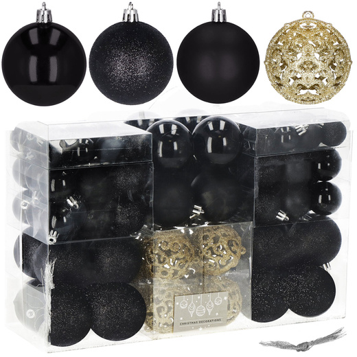 Bombki choinkowe 100 szt. ozdoby świąteczne zestaw mix rozmiarów czarne