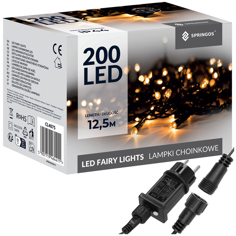 Lampki choinkowe 200 led biały ciepły 12,5 m oświetlenie świąteczne IP44