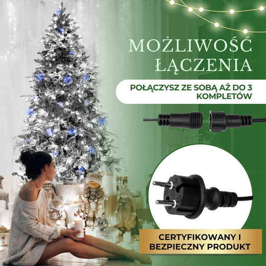 Lampki choinkowe 500 led biały zimny + niebieski flash 31,5 m oświetlenie świąteczne IP44