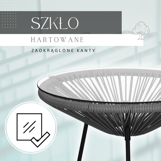 Zestaw mebli rattanowych 2 fotele ażurowe i okrągły stolik ze szklanym blatem czarno-szary