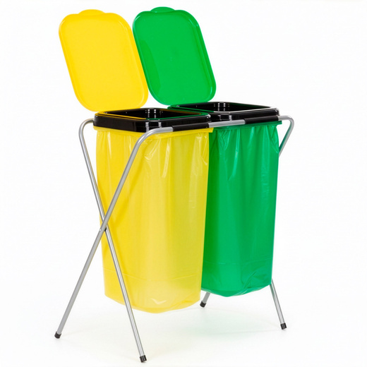Stelaż na dwa worki do segregacji odpadów, stojak z pokrywami na śmieci