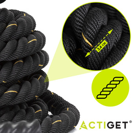 Lina treningowa do crossfit 9 m Battle Rope Power do ćwiczeń siłowych czarna