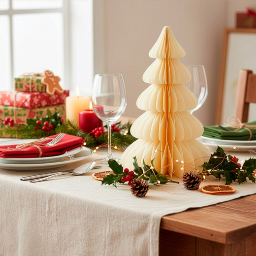Papierowa choinka 18 cm ozdoba świąteczna dekoracja 3D z magnesem ecru