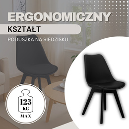 Krzesła skandynawskie 4 szt. do kuchni salonu jadalni Verde z poduszką czarne 
