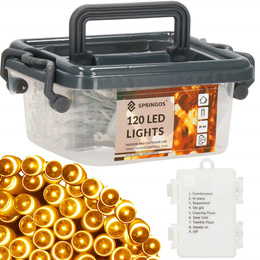 Lampki choinkowe 120 Led biały ciepły z programatorem na baterie