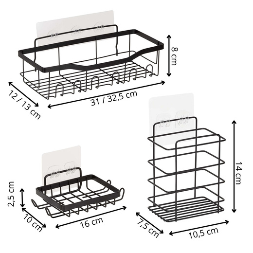 Półki łazienkowe, zestaw 5 szt. półka pod prysznic, wisząca, czarne