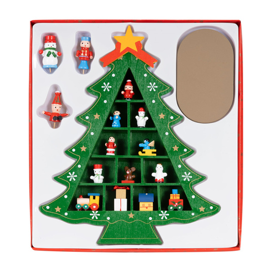 Choinka drewniana świąteczna 28 cm z figurkami dekoracja bożonarodzeniowa