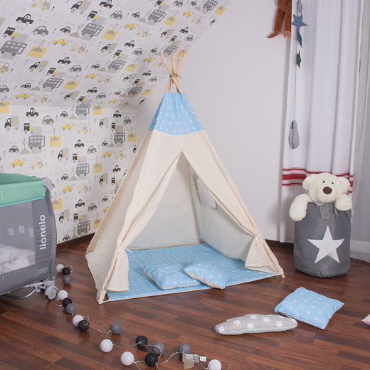 Namiot Tipi dla dzieci wigwam błękitny w gwiazdki XXL