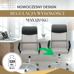 Fotel biurowy obrotowy krzesło na kółkach, do nauki, pracy przed komputerem szaro-czarne