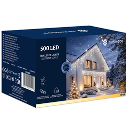 Kurtyna świetlna 500 led girlanda, lampki wewnętrzno-zewnętrzne sople niebieski z zimnym białym flash