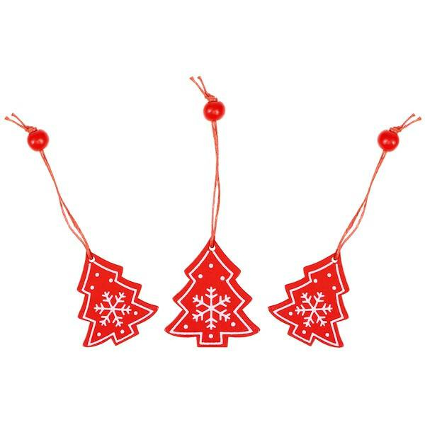 Świąteczne zawieszki 4,5cm drewniane choinki zestaw 3 szt.