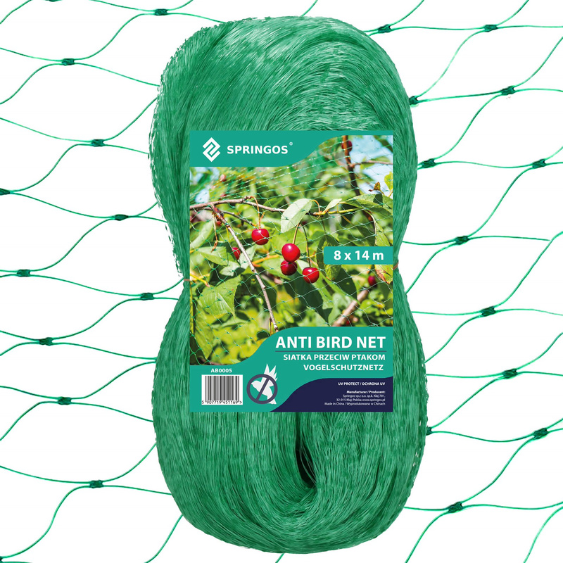 Siatka na ptaki zabezpieczająca ochronna 8x14m z szpilkami mocującymi 14 szt. zielona