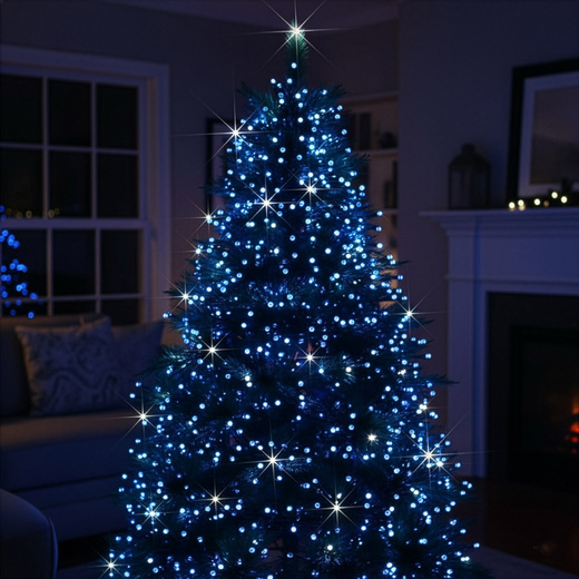 Lampki choinkowe 300 led niebieski + biały zimny flash 15m oświetlenie świąteczne IP44