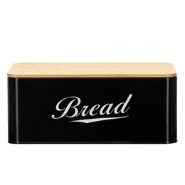 Chlebak metalowy, zamykany z bambusową deską, pojemnik na pieczywo, czarny