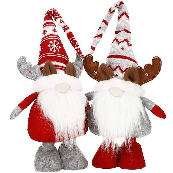 Skrzaty 80 cm renifer 2 szt. krasnal świąteczny, gnom z teleskopowymi nózkami