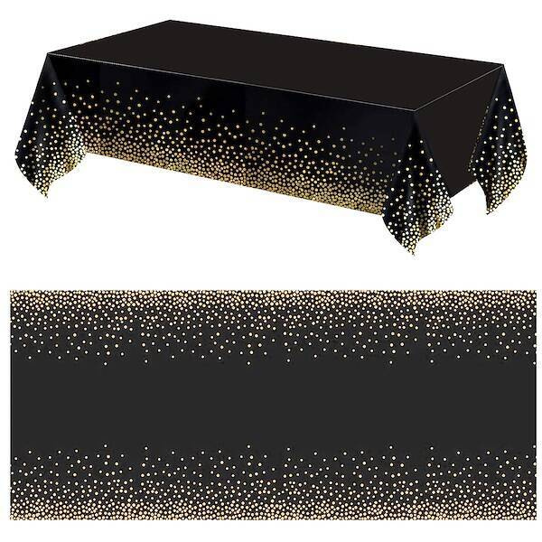 Obrus foliowy na stół cerata wodoodporna dekoracja czarna w złote groszki