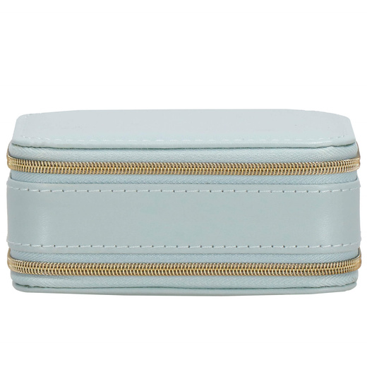 Szkatułka na biżuterię ekoskóra 11,5x8,5x5,5 cm błękitny organizer z przegródkami i lusterkiem