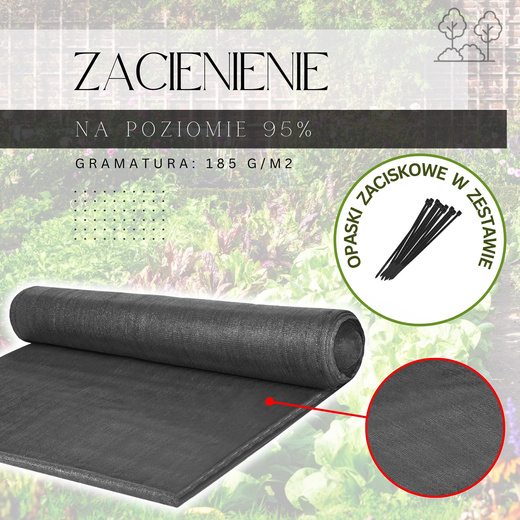 Siatka cieniująca 95% osłonowa 1,5x50 m 185g/m2 jasny antracyt 200 szt. opasek zaciskowych