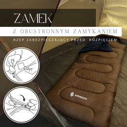 Śpiwór turystyczny z kapturem 2w1 220x80 cm ciepła kołdra kempingowa brązowo-granatowa