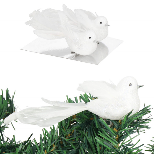 Zawieszki choinkowe 2 szt. ptaszki brokatowe białe