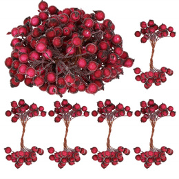 Sztuczna jarzębina ozdobna, oszroniona gałązka 100 szt. ciemna czerwona