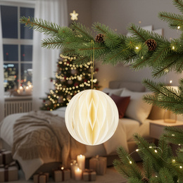 Papierowe bombki 6 szt. zawieszki choinkowe ozdoby świąteczne 12 cm białe złoty brokat