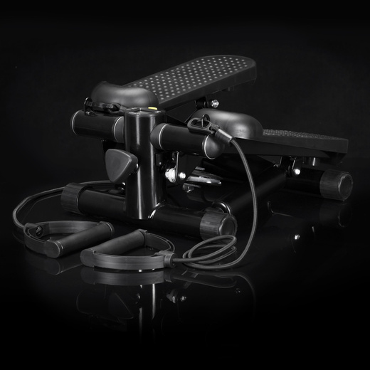 Stepper prosty do ćwiczeń z linkami i licznikiem, trening cardio, fitness czarny