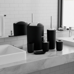 Zestaw łazienkowy 6w1 akcesoria do wc łazienki loft szczotka kubki kosz dozownik czarny