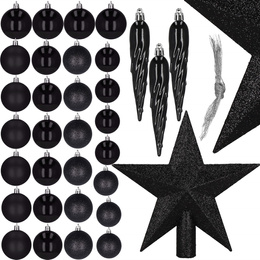 Bombki choinkowe 33 szt. ozdoby świąteczne zestaw z gwiazdą czarne