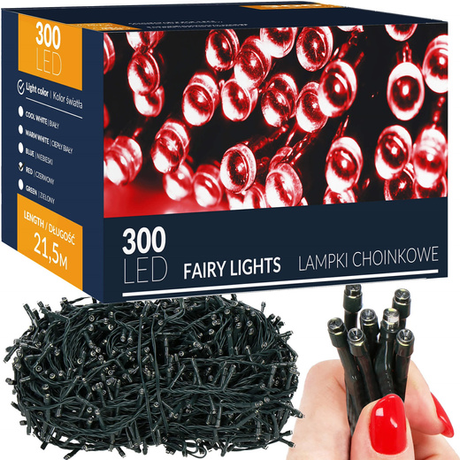 Lampki choinkowe 300 led czerwony 21,5 m oświetlenie świąteczne