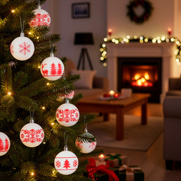 Bombki choinkowe 7 cm 12 szt. zestaw ozdoby świąteczne zdobione matowe, białe z wzorami