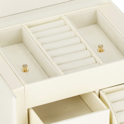 Szkatułka na biżuterię ekoskóra 17,5x12x13,5 cm kremowy organizer z przegródkami