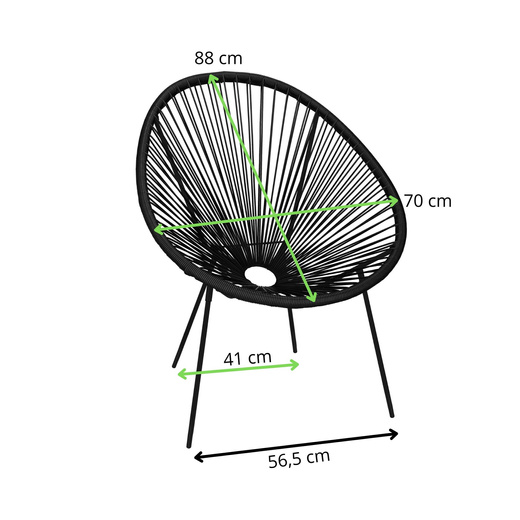 Owalne krzesło ogrodowe, wys. 86 cm rattanowy fotel ażurowy czarne