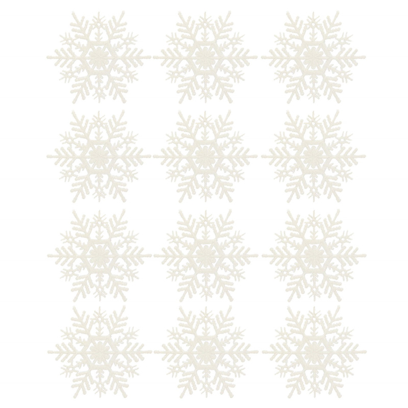 Zawieszki na choinkę śnieżynki 12 szt. ozdoba świąteczna 10,5 cm biały brokat