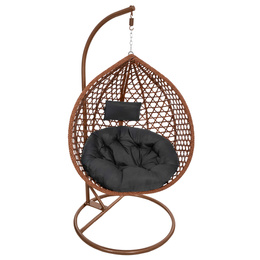 Kokon ogrodowy rattanowy z poduszkami fotel wiszący bujak huśtawka na metalowym stelażu brązowa