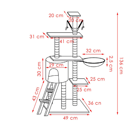Drapak dla kota sizal 7-poziomowy słupek z zabawką 136 cm